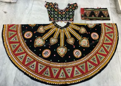 Black And Red Triangle Border Garba Lehenga for women – Dandiya Dress, Mod Fancy Dress Delhi
