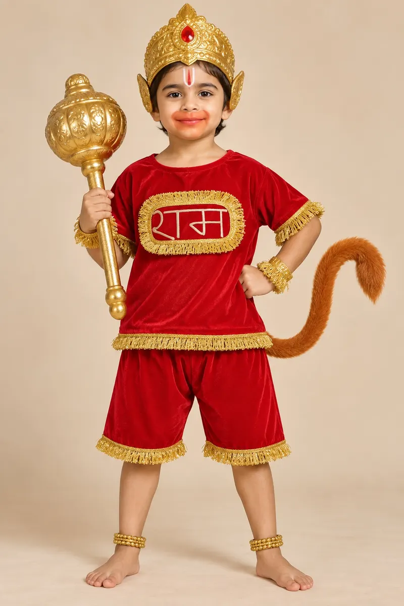 Hanuman Ji Red Dress (Top and Shorts) for kids – Ramleela Costumes, Mod Fancy Dress Delhi