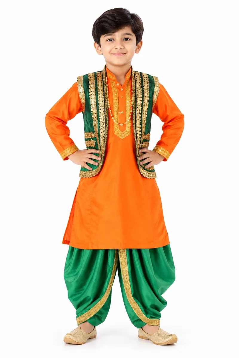 Bhangra Dance Costume For Boys Orange Fancy Dress – Folk Dance Dress, Mod Fancy Dress Delhi