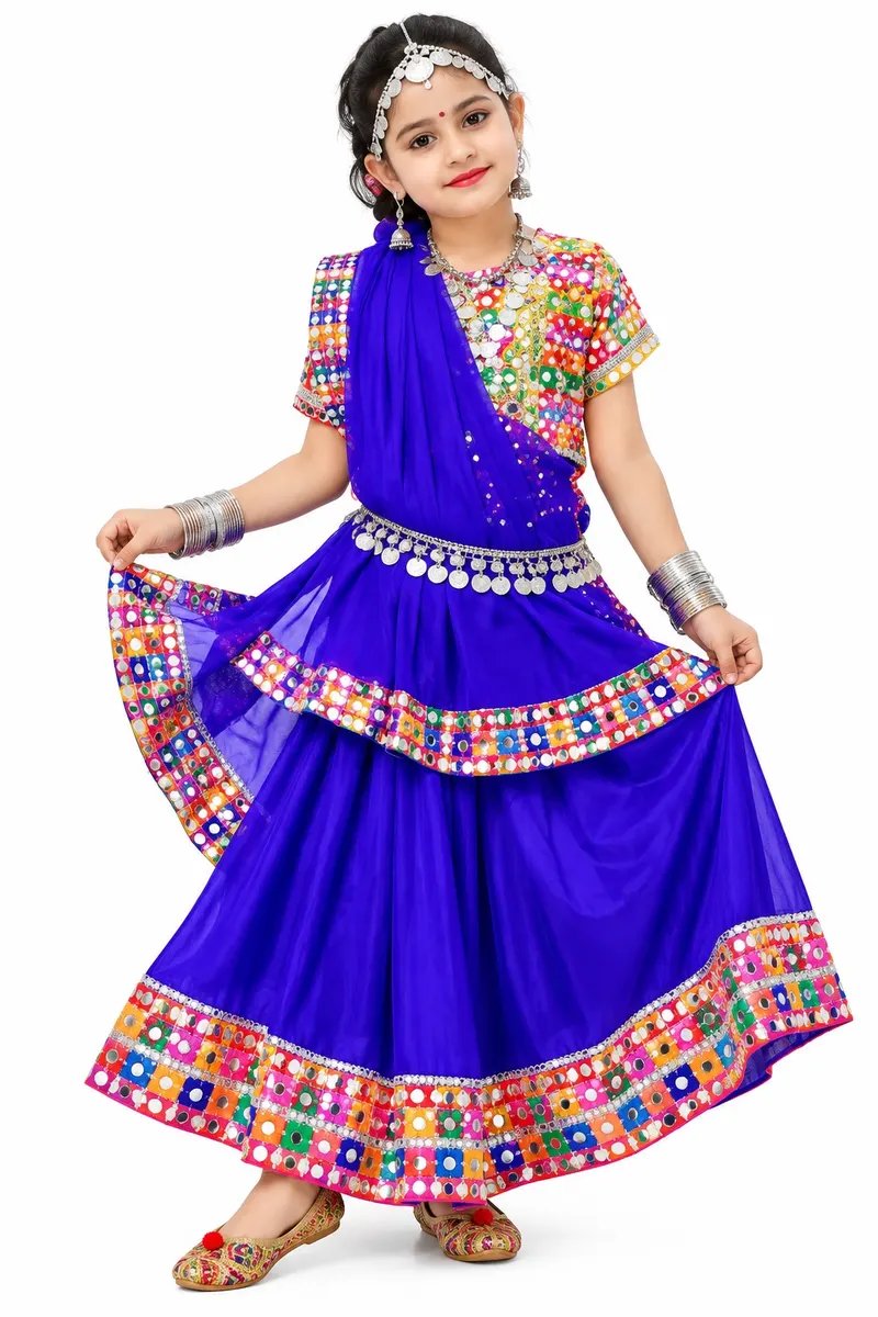 Blue Polyester Garba Dance Costume Fancy Dress – Folk Dance Dress, Mod Fancy Dress Delhi