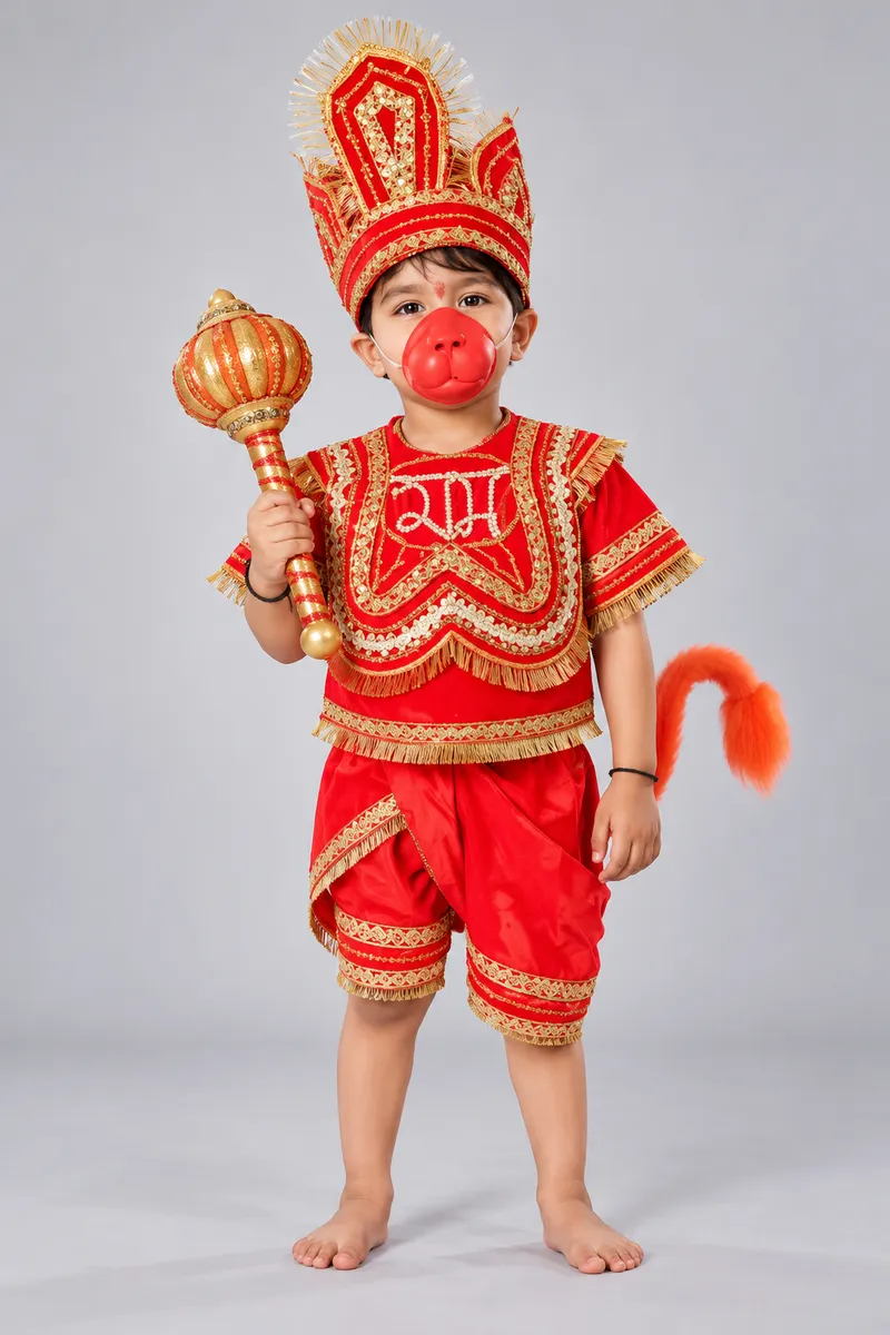 Hanuman Ji Ramleela Costume with Crown and Gada for kids – Ramleela Costumes, Mod Fancy Dress Delhi
