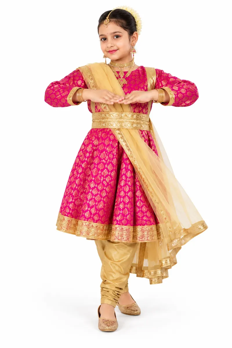 Magenta Kathak Dress – Short Anarkali & Churidar – Kathak Dress, Mod Fancy Dress Delhi