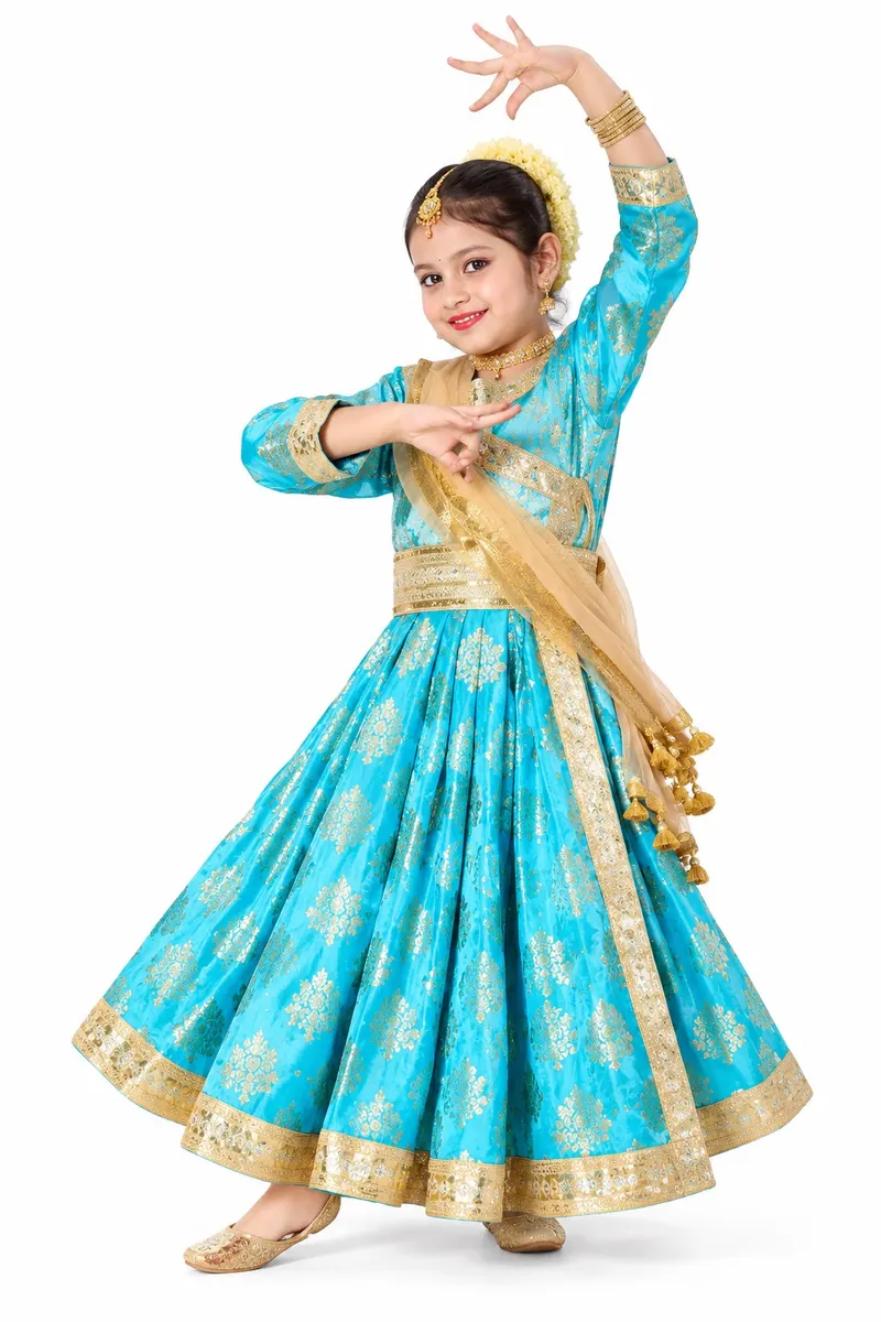 Sky Blue Kathak Dress – Brocade Anarkali – Kathak Dress, Mod Fancy Dress Delhi