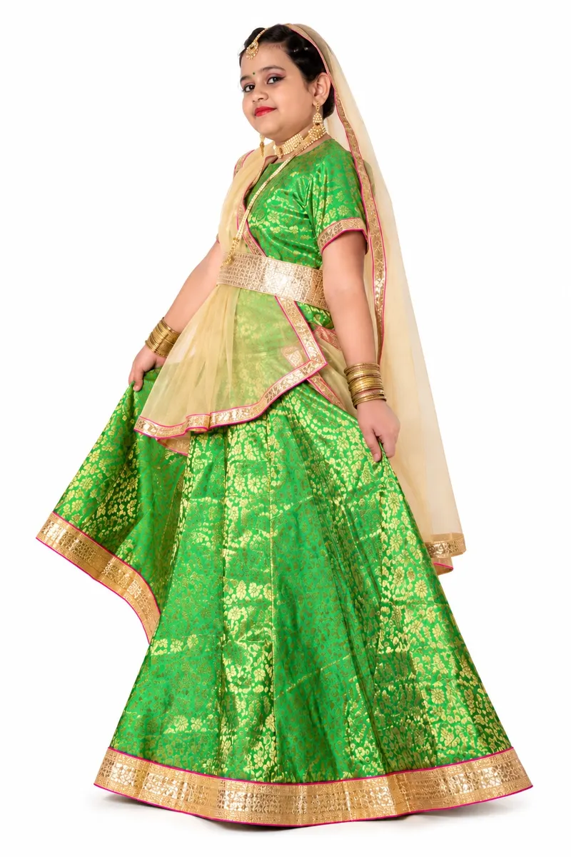 Green Kathak Dress – Brocade Lehenga Style – Kathak Dress, Mod Fancy Dress Delhi