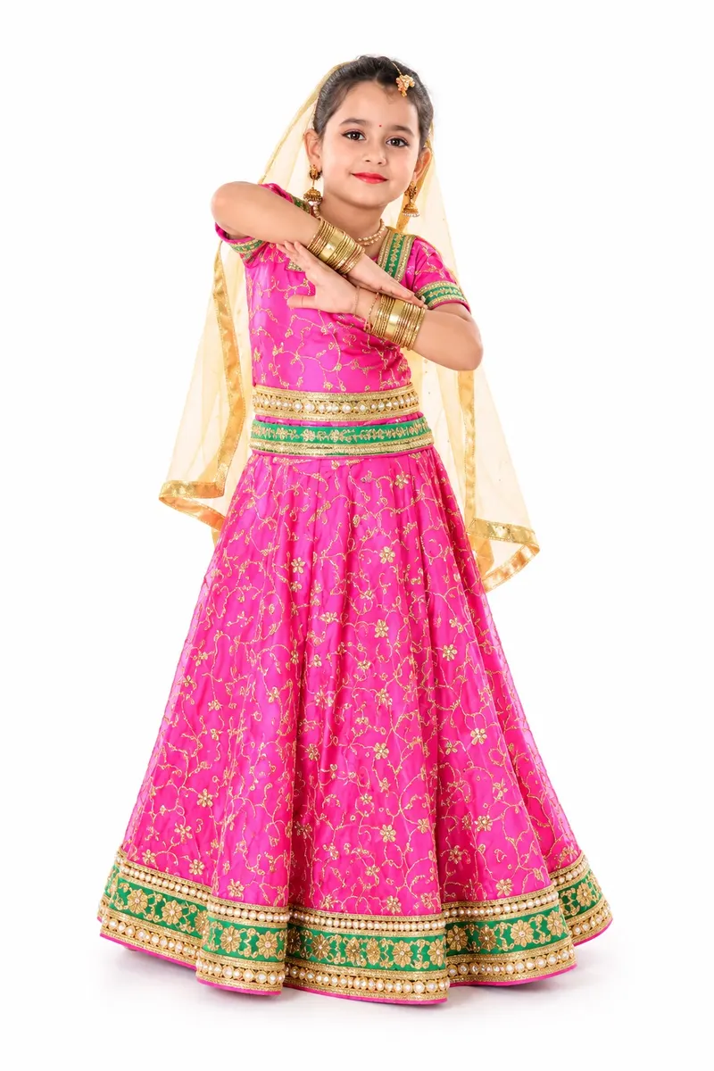 Radha Rani Lehenga Dress Pink Golden Fancy Dress – Janmashtami Dress, Mod Fancy Dress Delhi