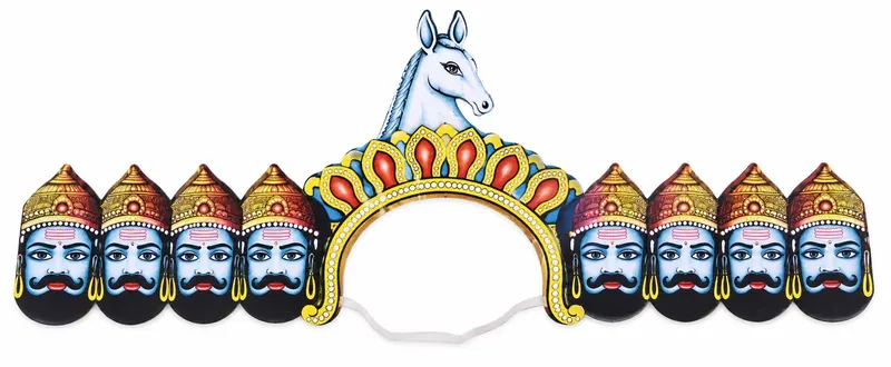 Ten-head Ravan mask — blue painted Ravan faces on either side of a gold crown band