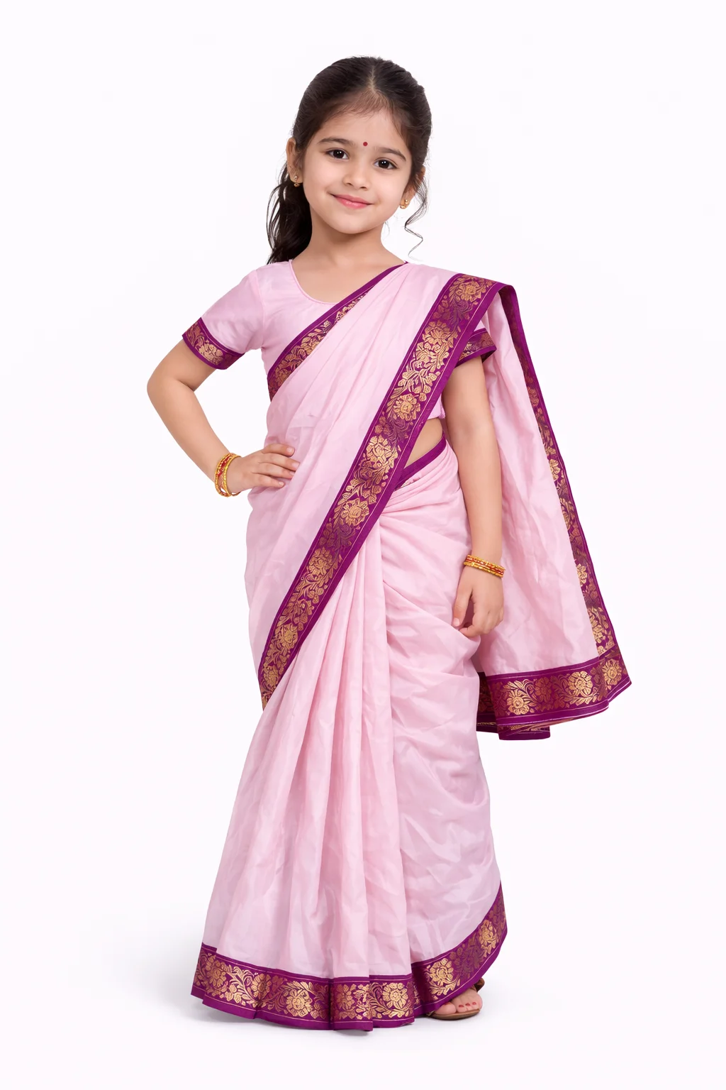 Pink saree pink border