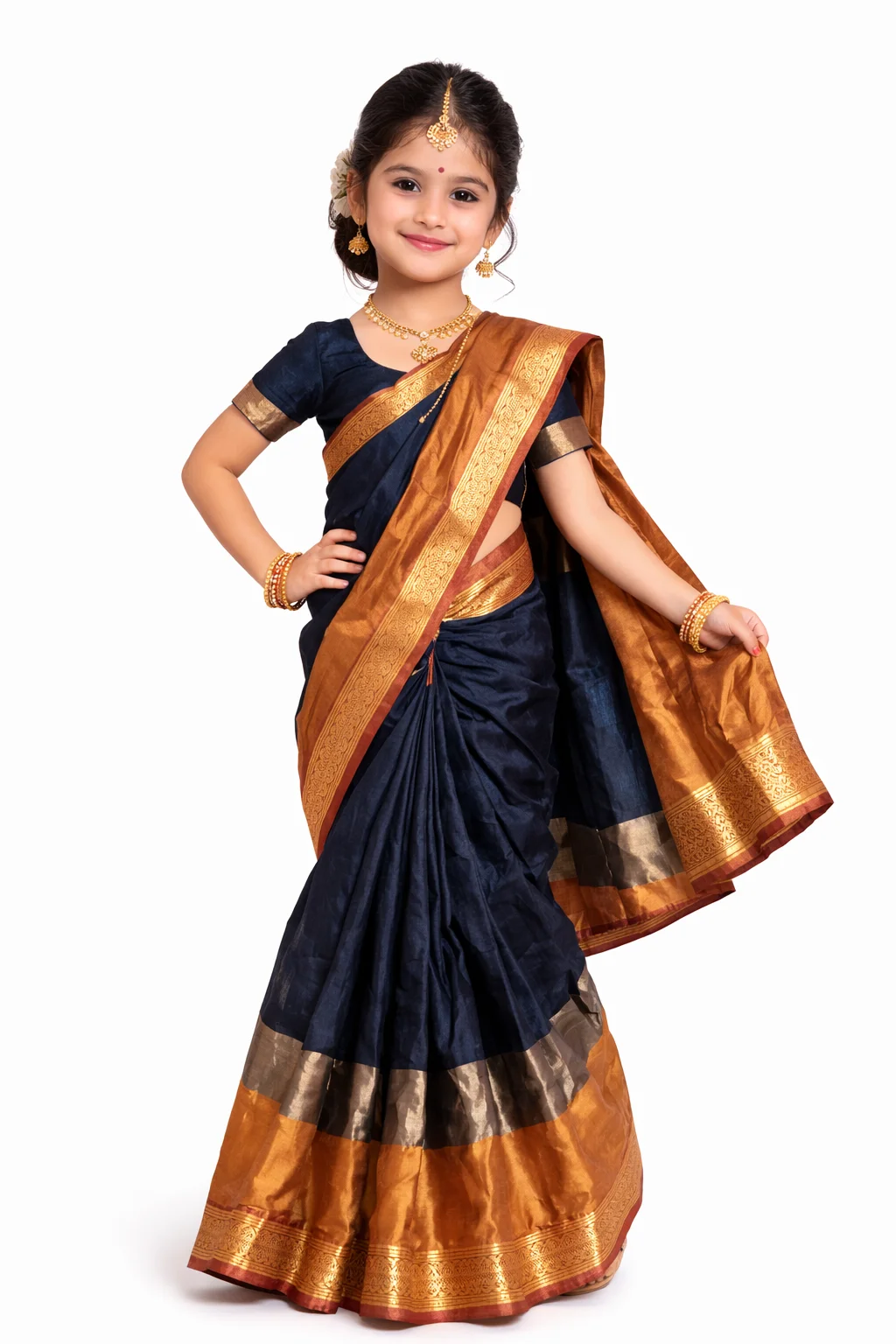 Blue saree golden Border 