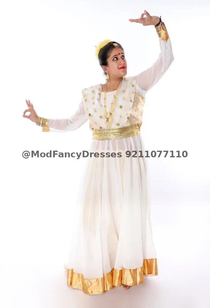 Anarkali Kathak Fancy Dress Costume White