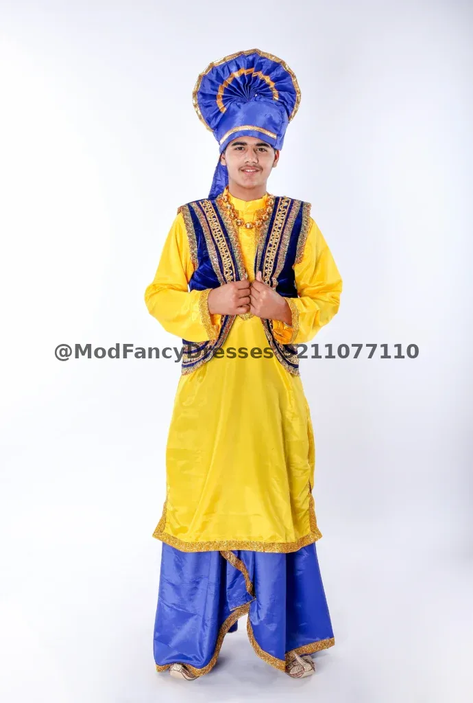 Bhangra Dance Fancy Dress Costume Blue Yellow