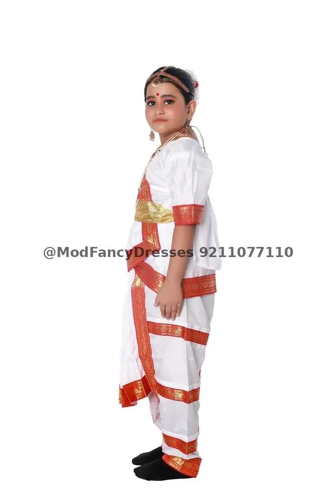 Bharatanatyam Dress Costume White Red Thumbnail