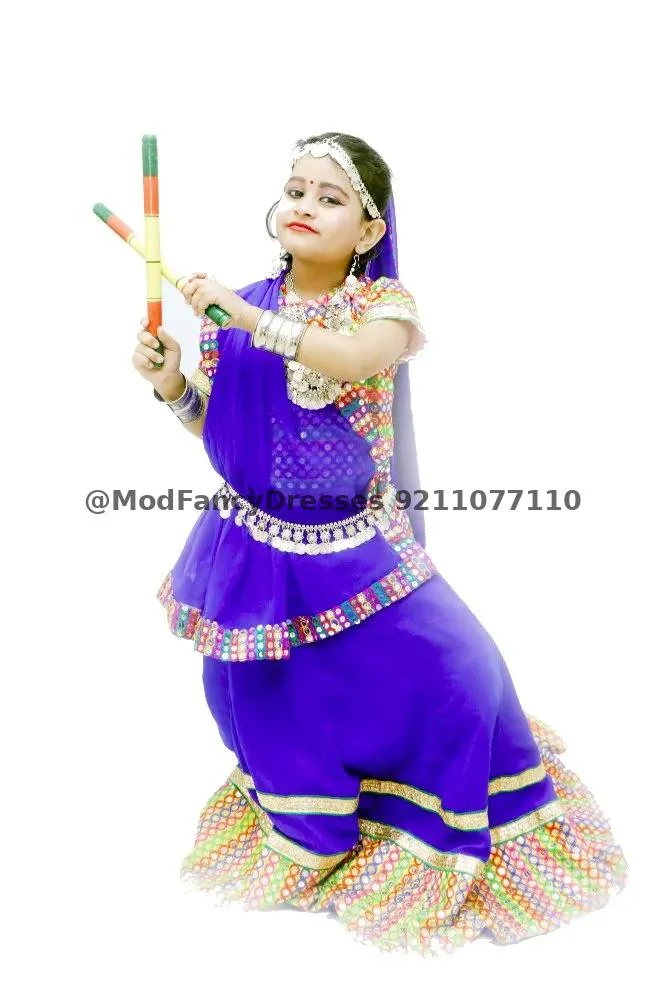 Blue Polyester Garba Dance Costume Thumbnail