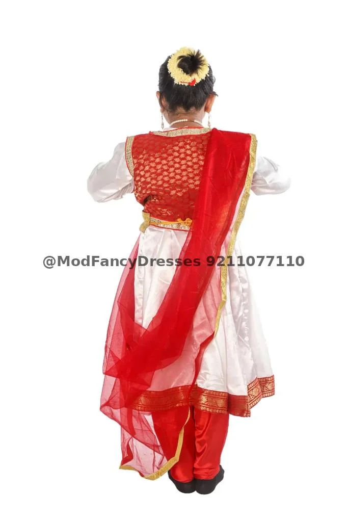 Kathak Anarkali Fancy Dress Style White Red Thumbnail
