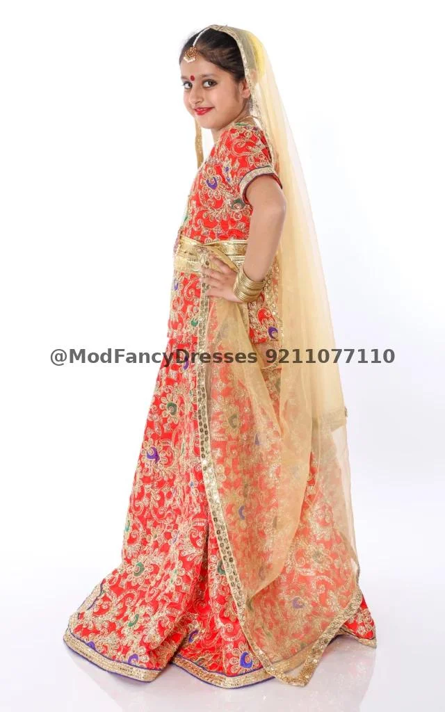 Radha Rani Fancy Dress Lehenga Golden Red Thumbnail