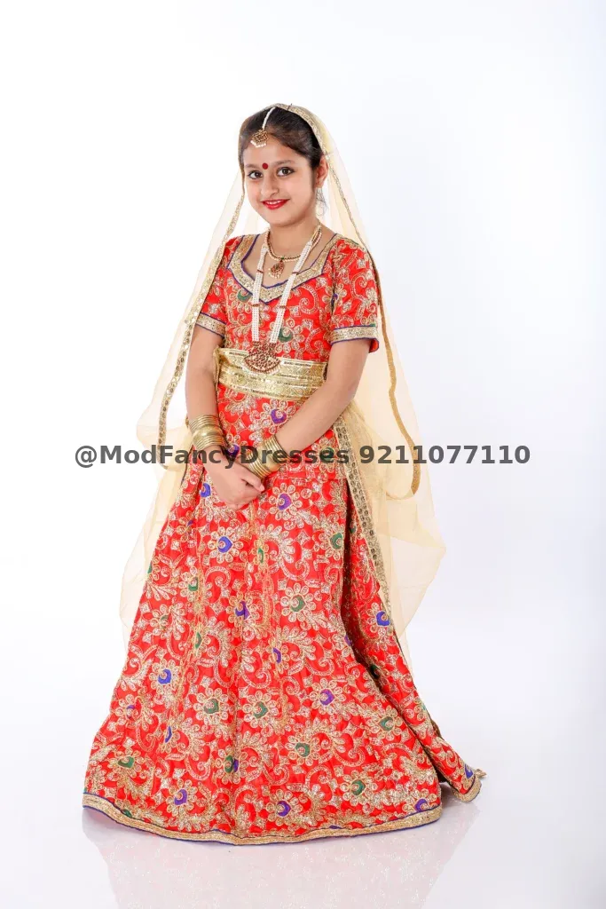Radha Rani Fancy Dress Lehenga Golden Red