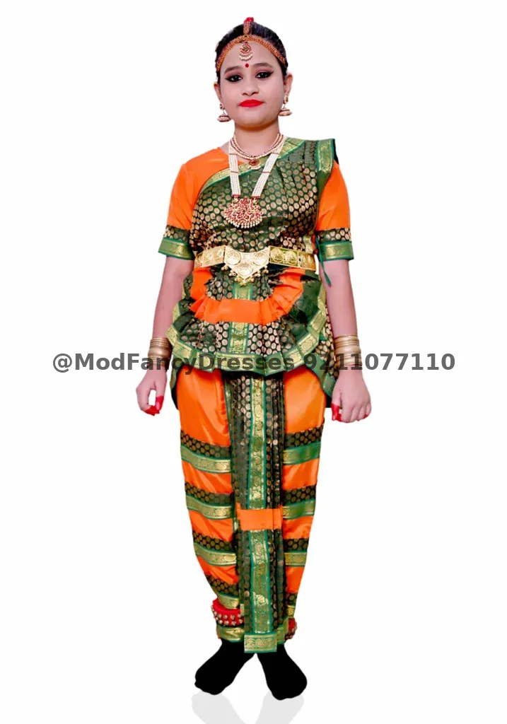 Bharatanatyam Dance Dress Green Orange