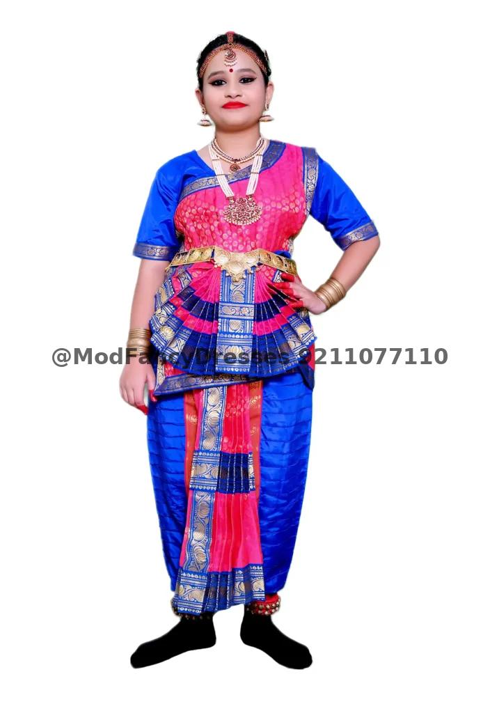 Bharatanatyam Dance Dress In Blue Magenta Colour Thumbnail