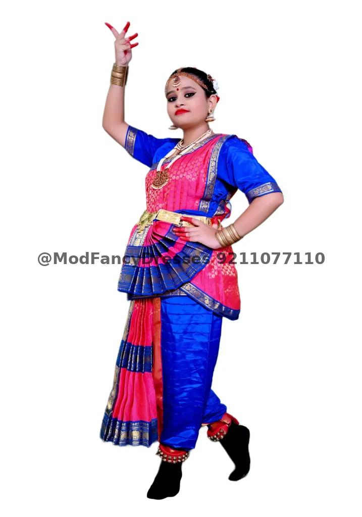 Bharatanatyam Dance Dress In Blue Magenta Colour Thumbnail
