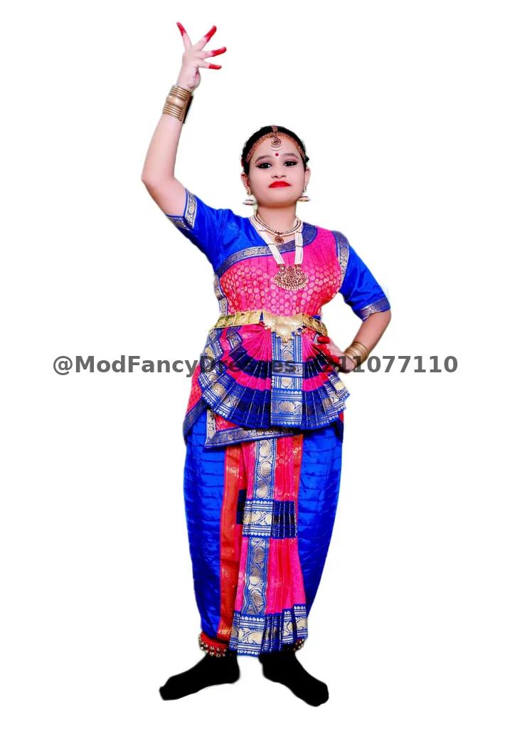 Bharatanatyam Dance Dress In Blue Magenta Colour Thumbnail