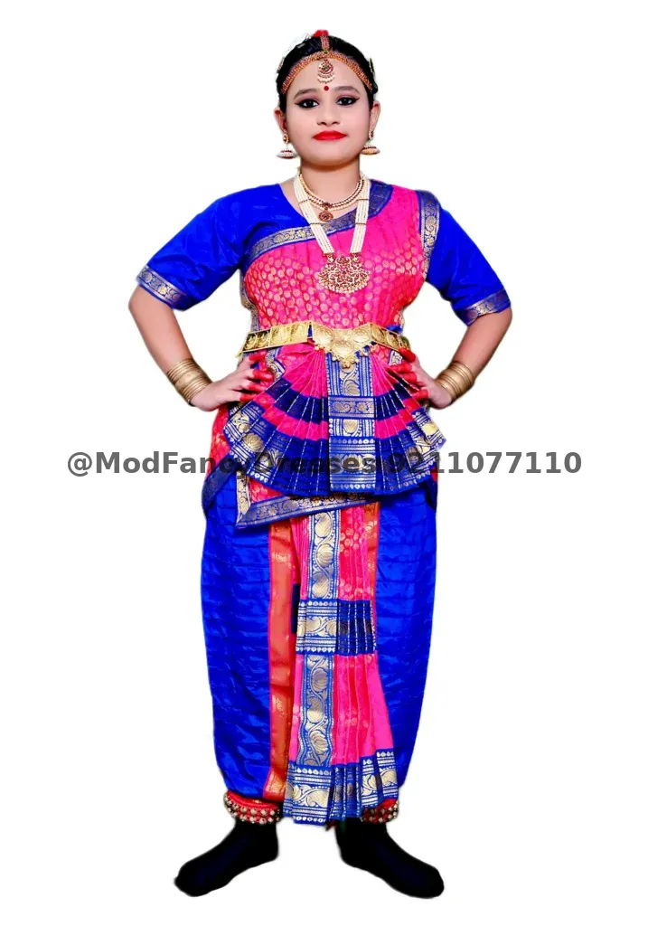 Bharatanatyam Dance Dress In Blue Magenta Colour