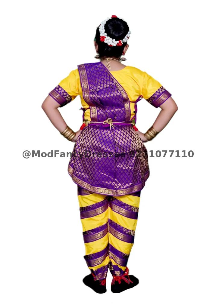 Bharatanatyam Dance Fancy Dress In Yellow Purple Colour Thumbnail