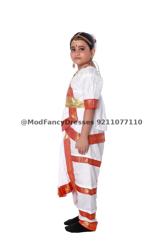 Bharatanatyam Dress Costume White Red Thumbnail