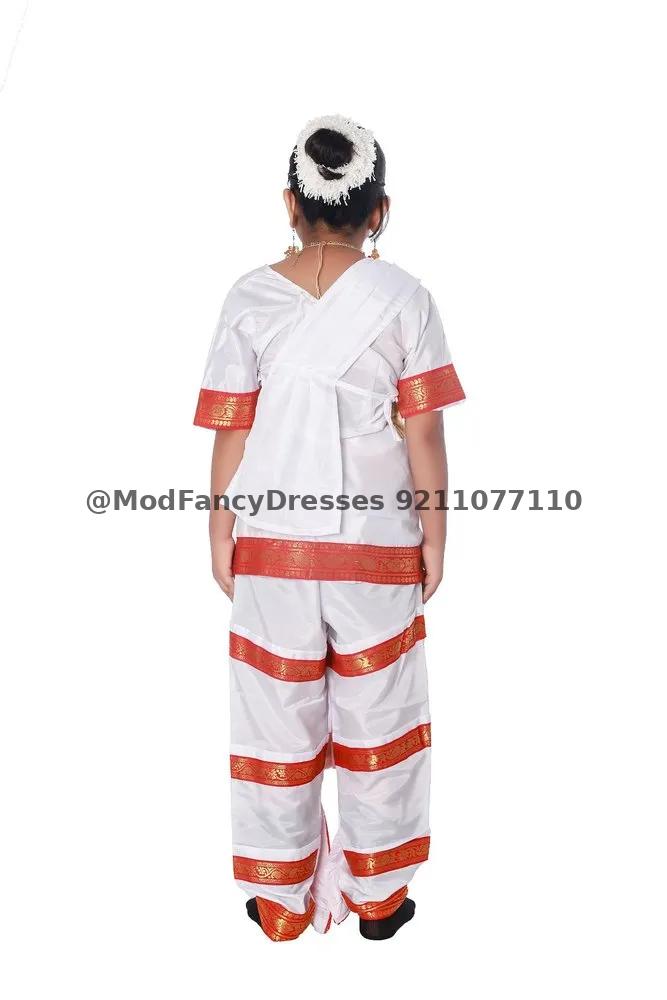 Bharatanatyam Dress Costume White Red Thumbnail
