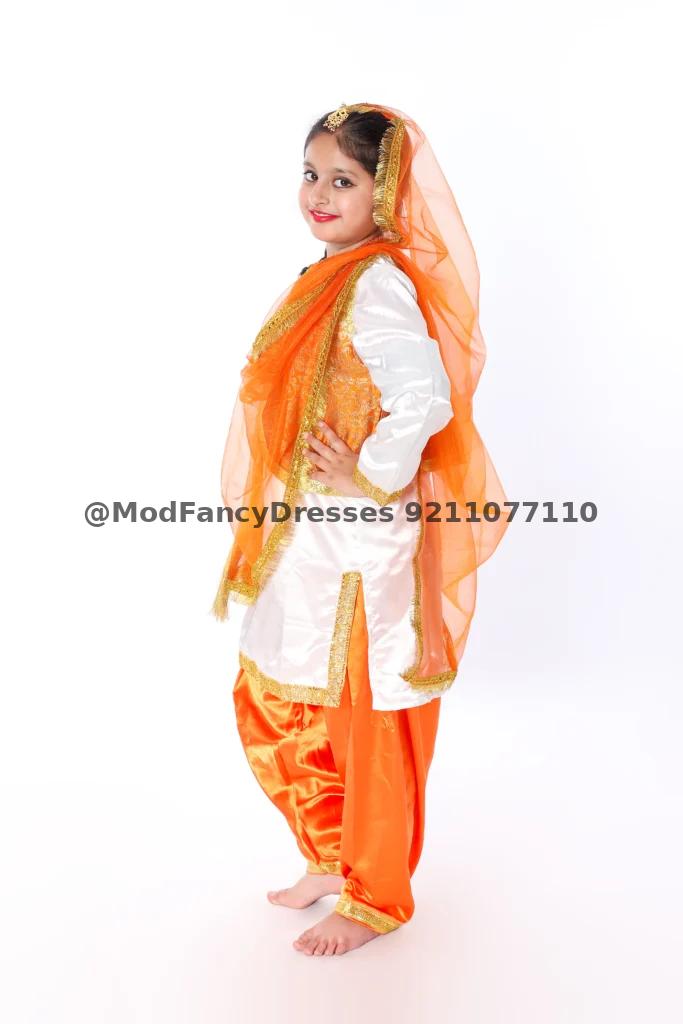 Giddha Dance Fancy Dress Orange White Thumbnail