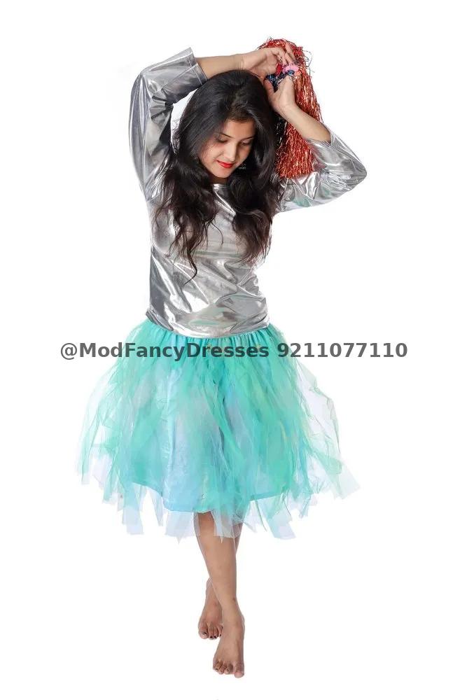 Indo Western Dance Dress In Silver And Blue Thumbnail