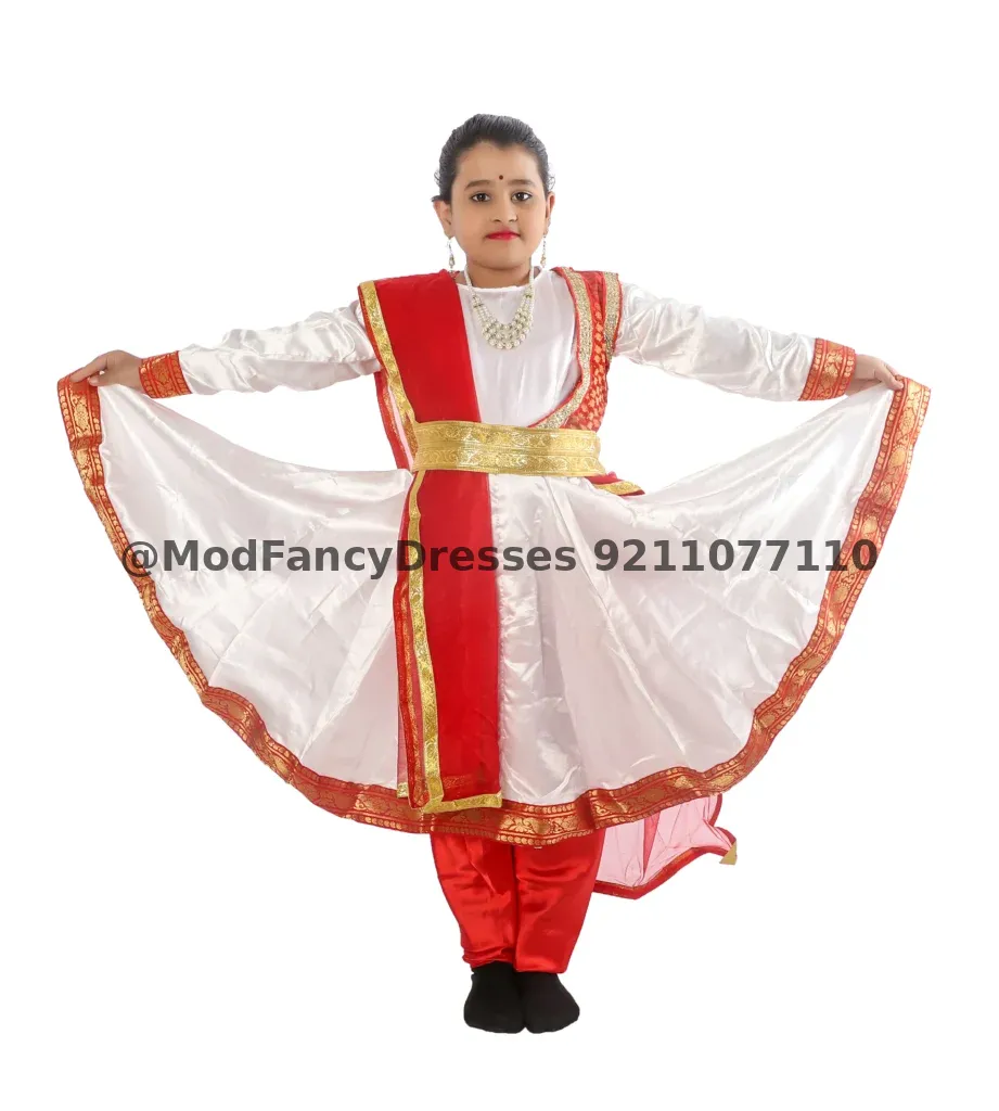 Kathak Anarkali Fancy Dress Style White Red
