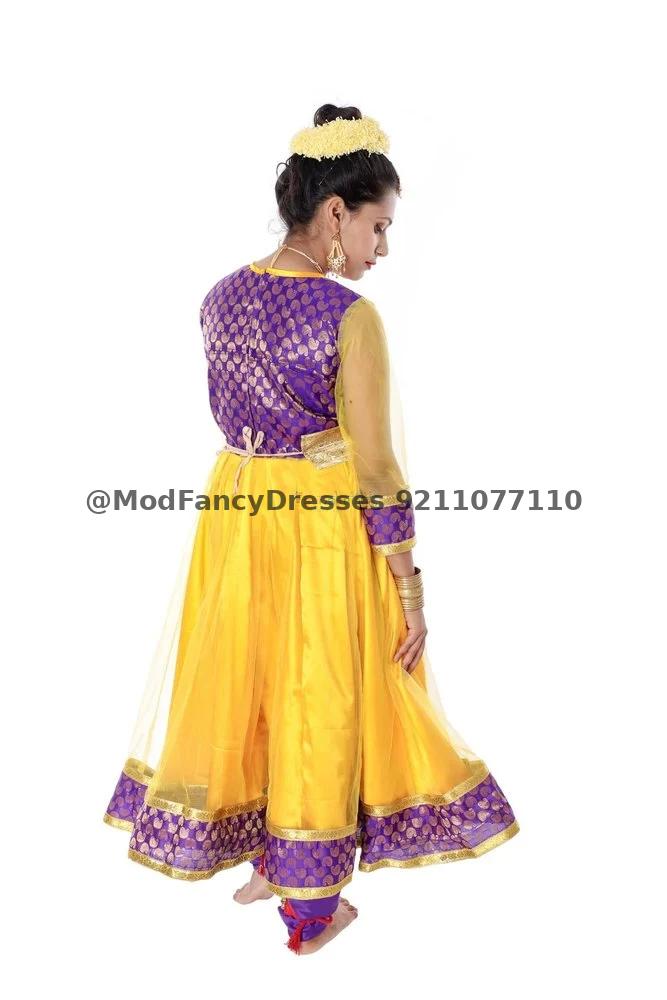 Kathak Dance Dress Costume Yellow With Purple Thumbnail