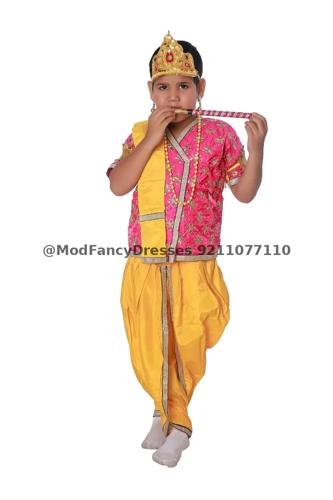 Krishna Fancy Dress Costume Pink Yellow
