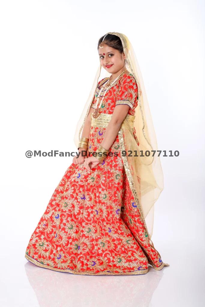 Radha Rani Fancy Dress Lehenga Golden Red Thumbnail