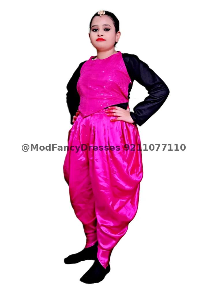 Western Dance Dress For Girl In Magenta Black Colour Thumbnail