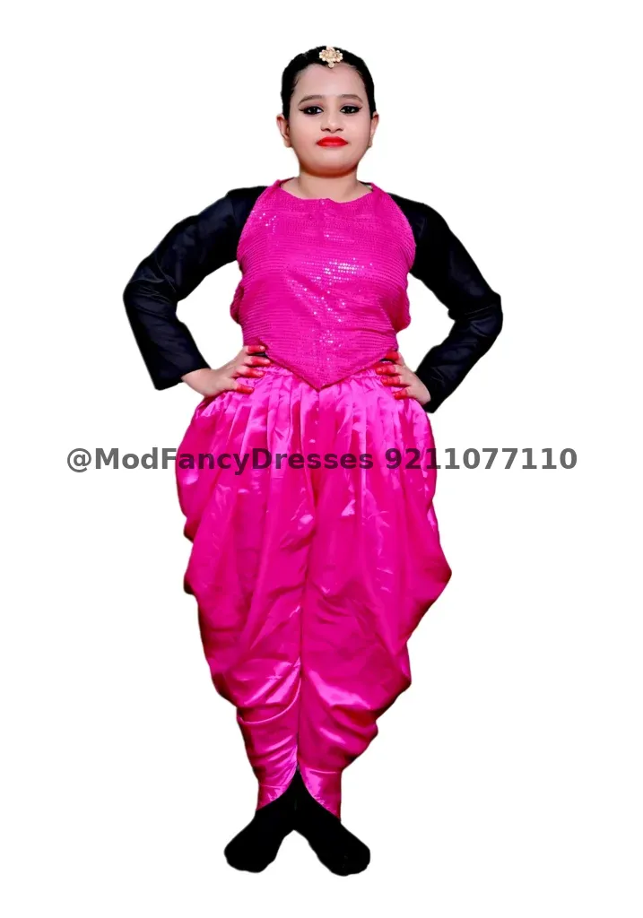 Western Dance Dress For Girl In Magenta Black Colour